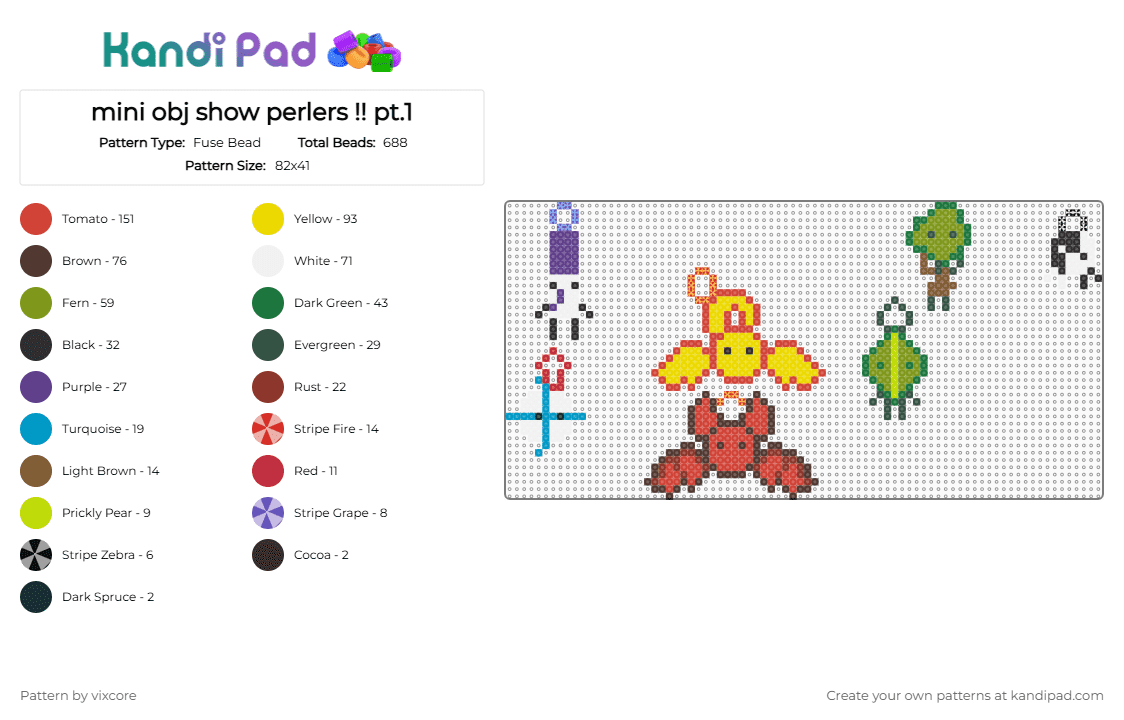 mini obj show perlers !! pt.1 - Fuse Bead Pattern by vixcore on Kandi Pad - animatic battle, bfdi, brown, gold, object cringe, red, yellow