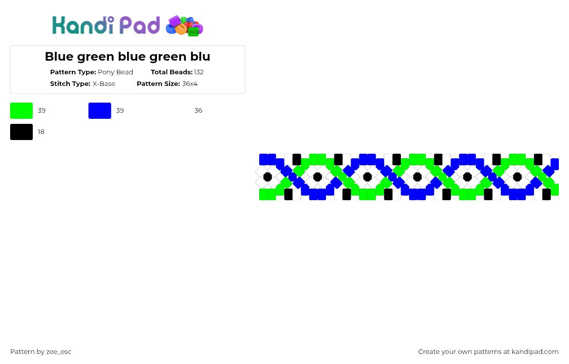 Blue green blue green blu - Pony Bead Pattern by vixcore on Kandi Pad - green,purple