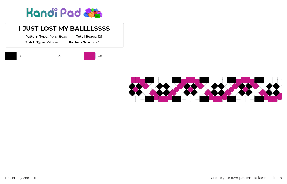 I JUST LOST MY BALLLLSSSS - Pony Bead Pattern by bookix on Kandi Pad - pink,white