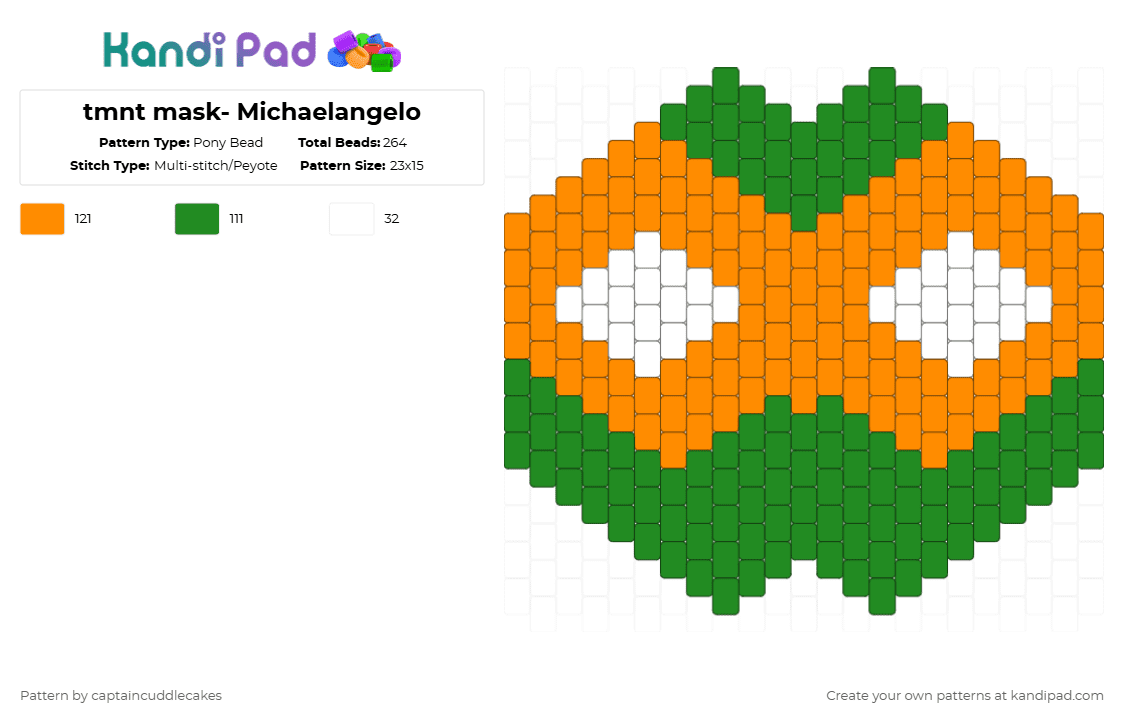 tmnt mask- Michaelangelo - Pony Bead Pattern by vixcore on Kandi Pad - orange,green,silly,tmnt,awesome,teenage mutant ninja turtles