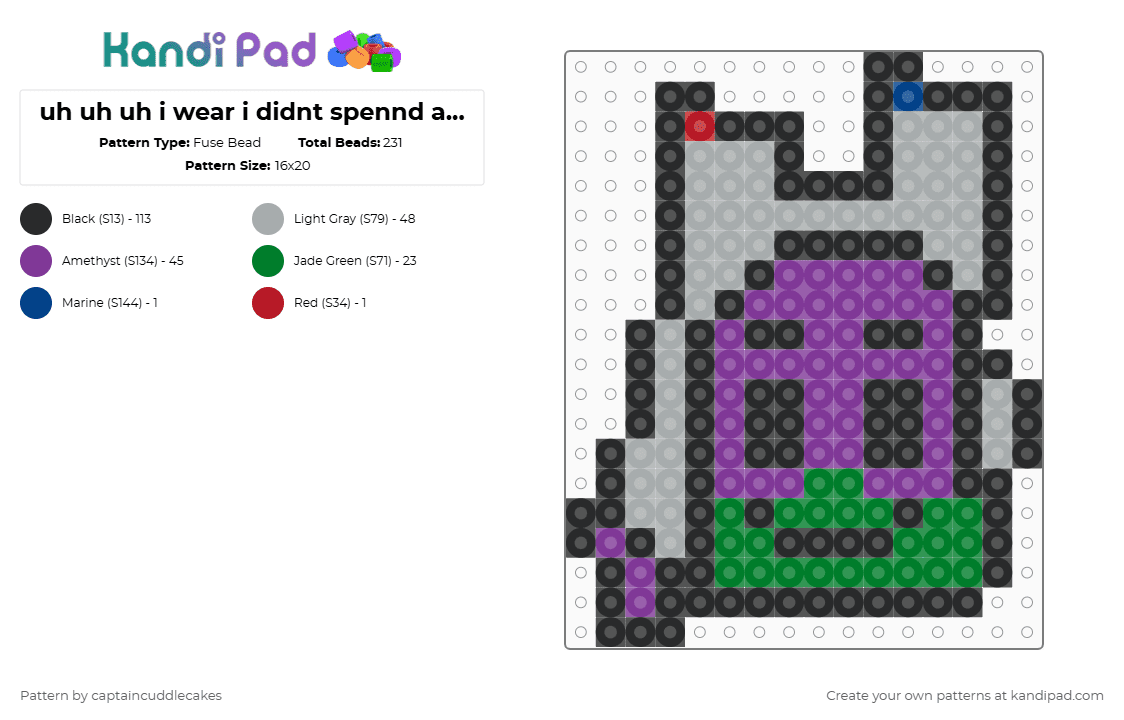 uh uh uh i wear i didnt spennd an hour trying to complete this - Fuse Bead Pattern by vixcore on Kandi Pad - black,gray,pink,green,rottmnt,tmnt,silly,awesome,purple