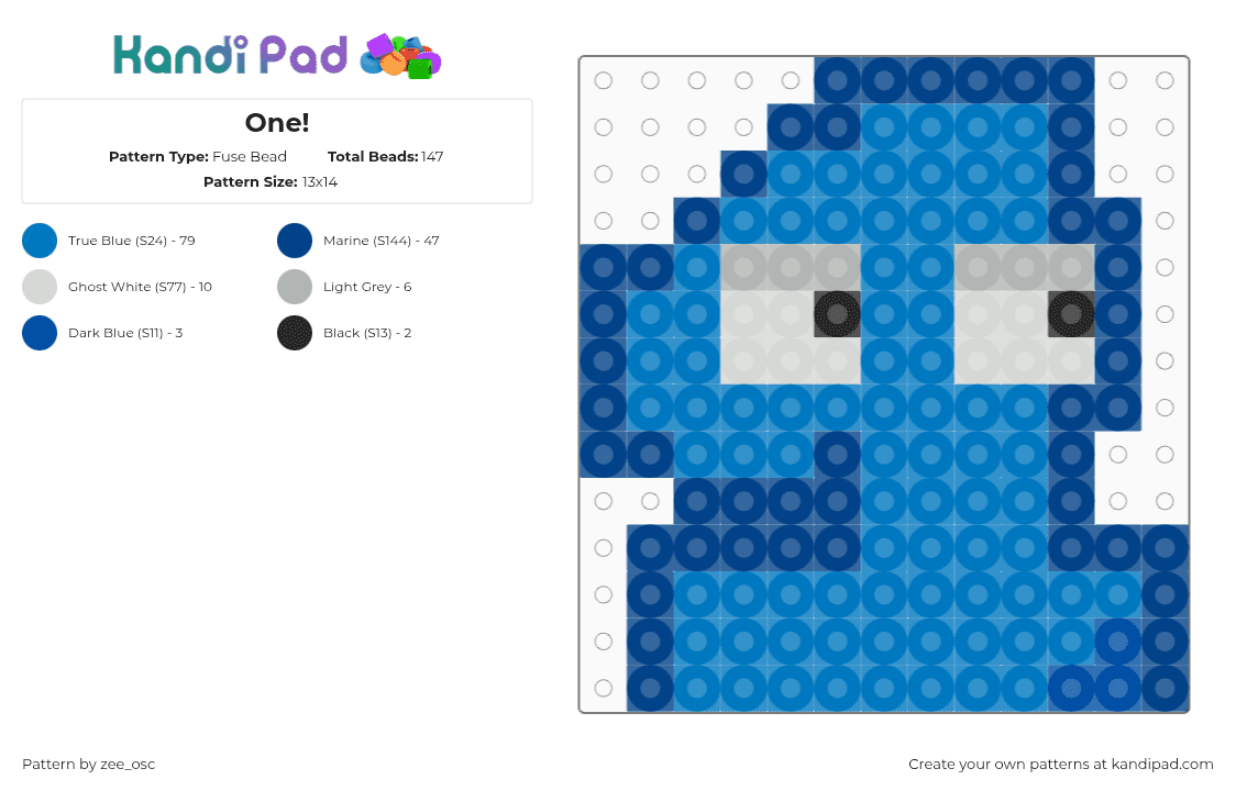 One! - Fuse Bead Pattern by vixcore on Kandi Pad - blue