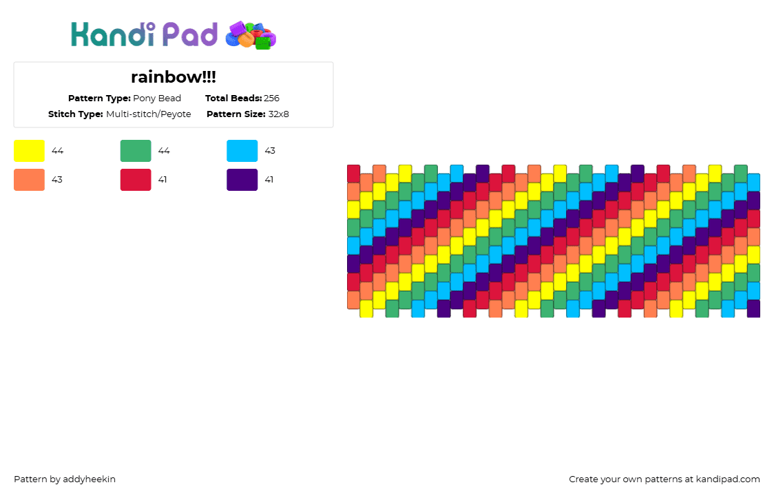 rainbow!!! - Pony Bead Pattern by addyheekin on Kandi Pad - colorful, green, orange, purple, rainbow, simple