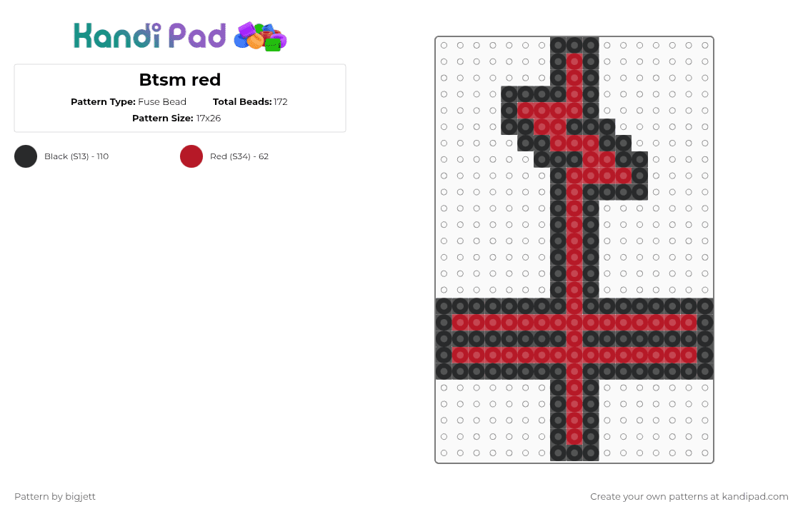 Btsm red - Fuse Bead Pattern by bigjett on Kandi Pad - btsm,black tiger sex machine,logo,cross,dj,edm,bts,music,k-pop,band,red,black
