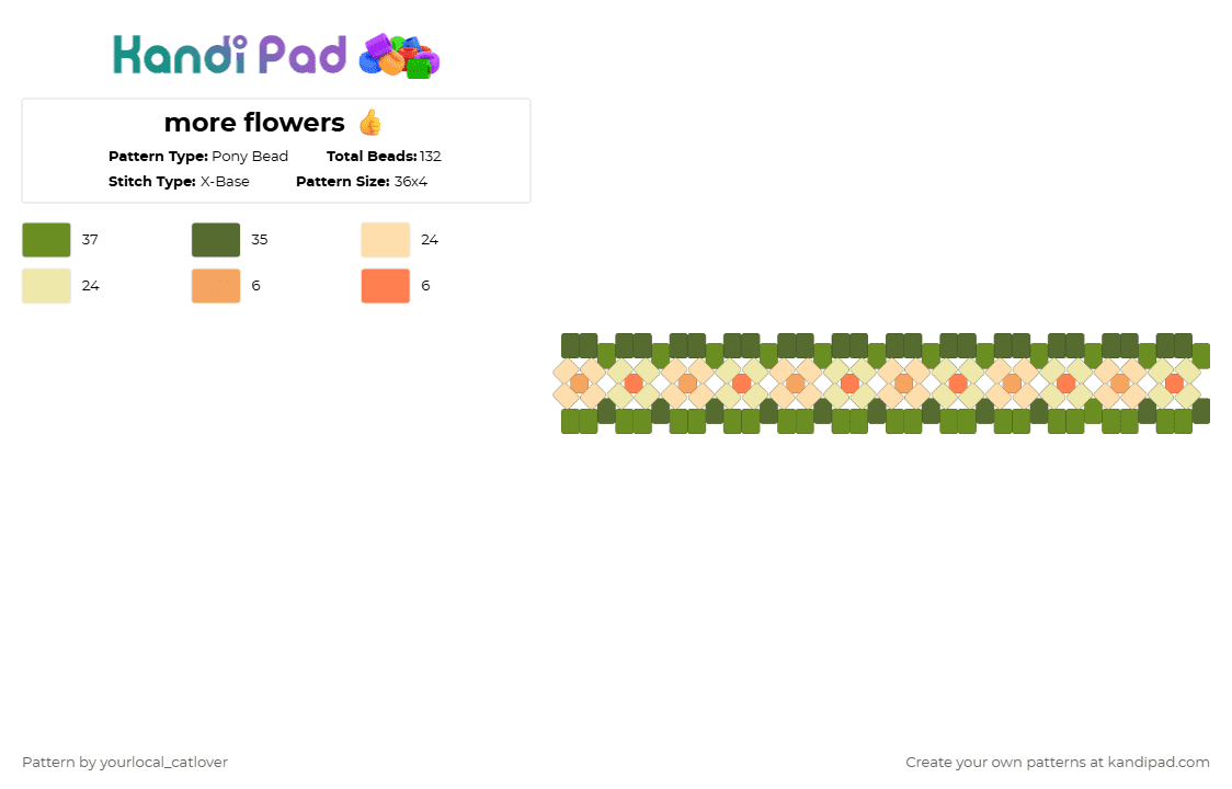 more flowers 👍 - Pony Bead Pattern by yourlocal_catlover on Kandi Pad - green,gold