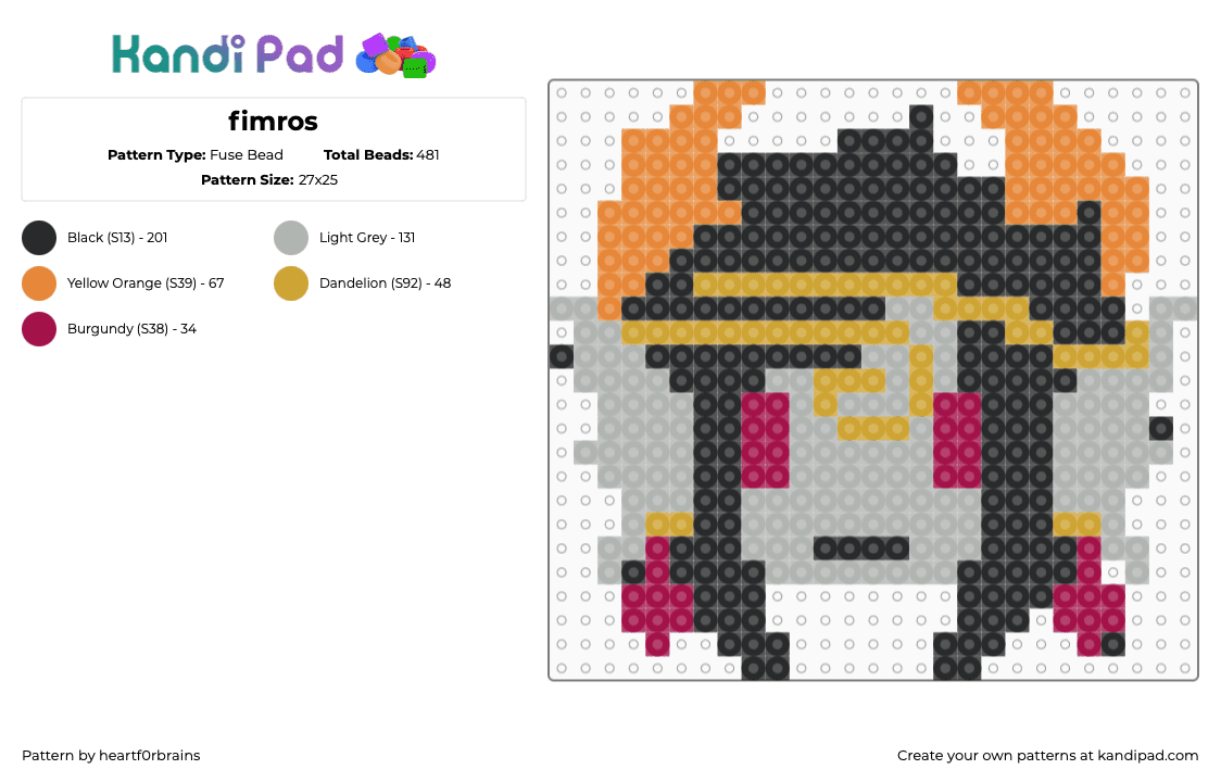 fimros - Fuse Bead Pattern by heartf0rbrains on Kandi Pad - orange,beige