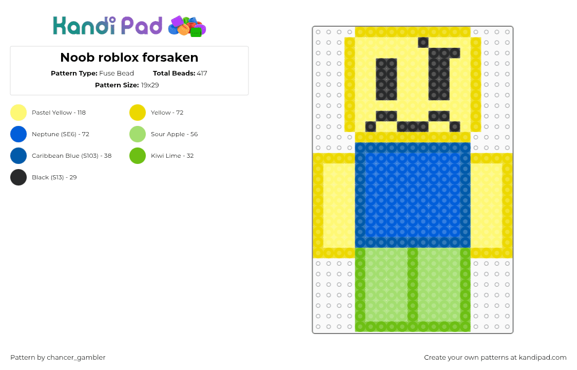 Noob roblox forsaken - Fuse Bead Pattern by chancer_gambler on Kandi Pad - yellow