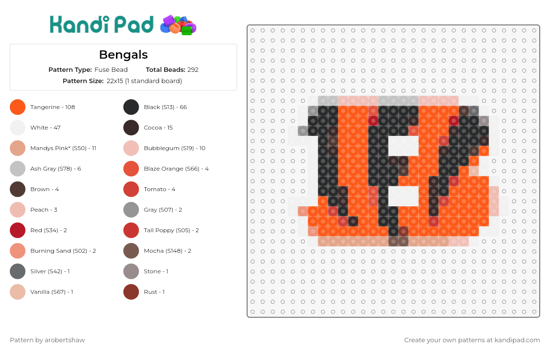 Bengals - Fuse Bead Pattern by arobertshaw on Kandi Pad - cincinnati bengals,football,sports,team spirit,helmet,competitive,orange