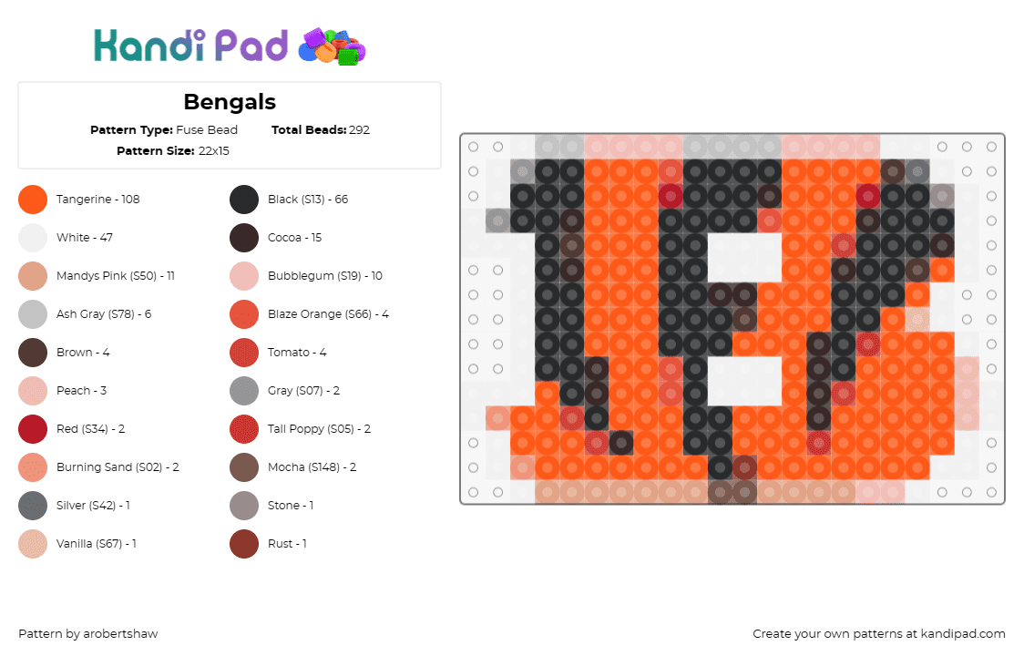 Bengals - Fuse Bead Pattern by arobertshaw on Kandi Pad - cincinnati bengals,football,sports,team spirit,helmet,competitive,orange