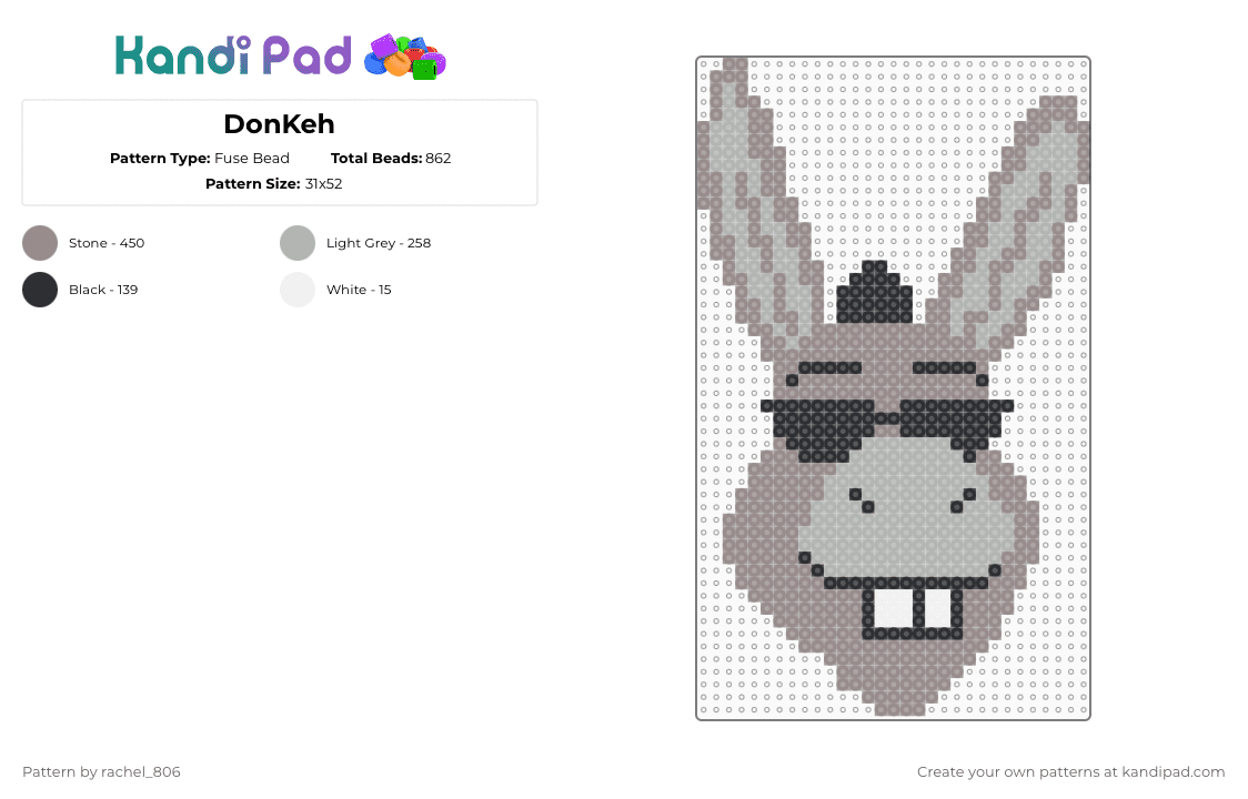 DonKeh - Fuse Bead Pattern by rachel_806 on Kandi Pad - gray,beige,shrek,donkey