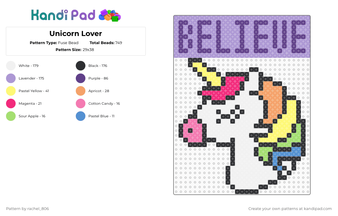 Unicorn Lover - Fuse Bead Pattern by rachel_806 on Kandi Pad - pink,purple