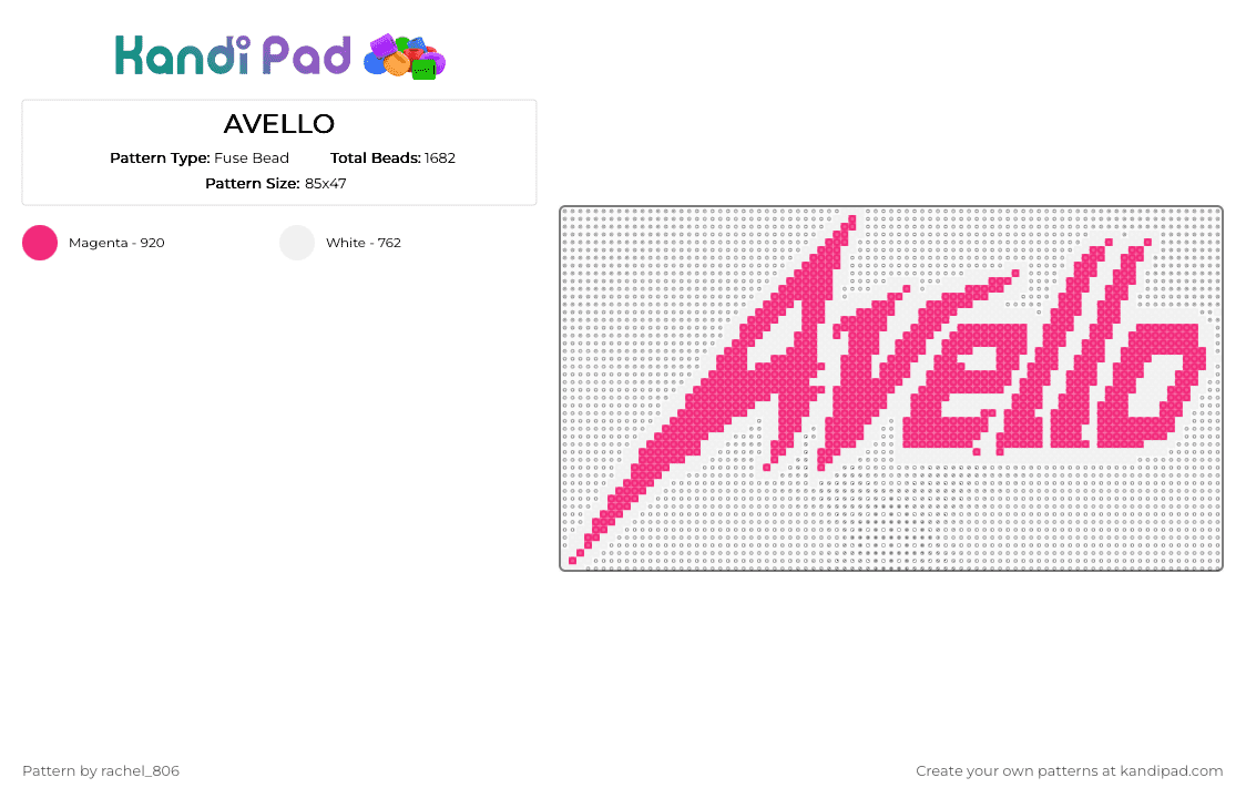 AVELLO - Fuse Bead Pattern by rachel_806 on Kandi Pad - white,pink