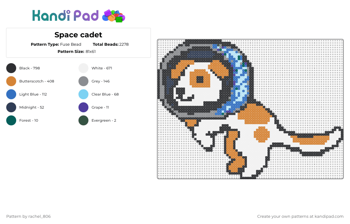 Space cadet - Fuse Bead Pattern by rachel_806 on Kandi Pad - white,gray,orange,dog,space