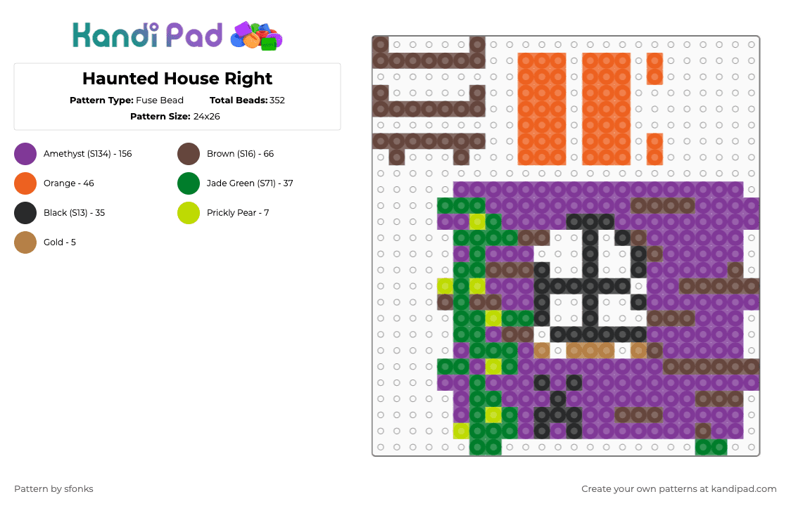 Haunted House Right - Fuse Bead Pattern by sfonks on Kandi Pad - pink,brown