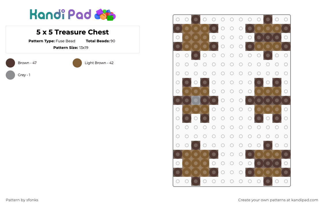 5 x 5 Treasure Chest - Fuse Bead Pattern by sfonks on Kandi Pad - brown,tan