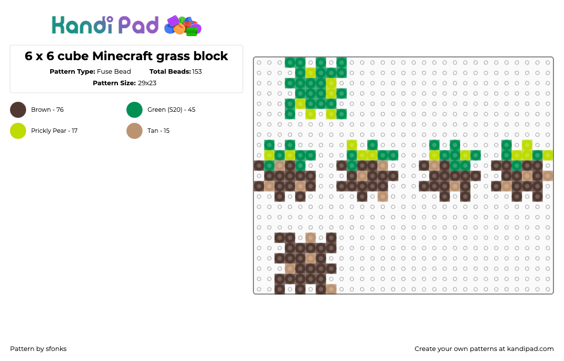 6 x 6 cube Minecraft grass block - Fuse Bead Pattern by sfonks on Kandi Pad - green,brown