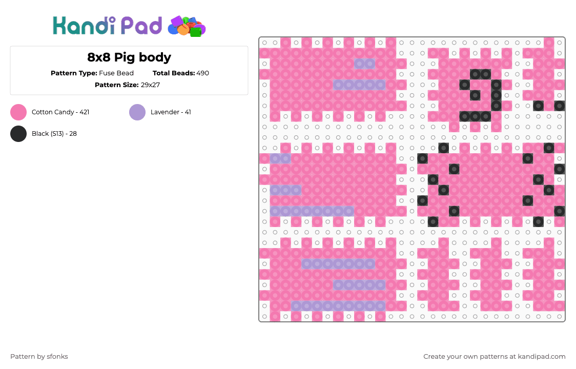 8x8 Pig body - Fuse Bead Pattern by sfonks on Kandi Pad - pink