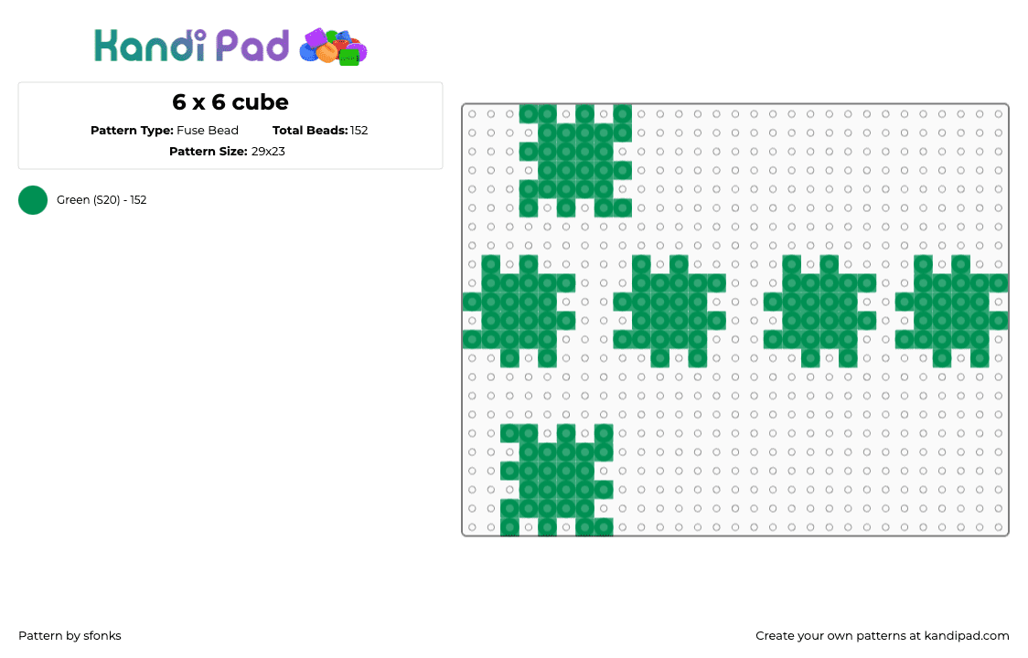 6 x 6 cube - Fuse Bead Pattern by sfonks on Kandi Pad - green