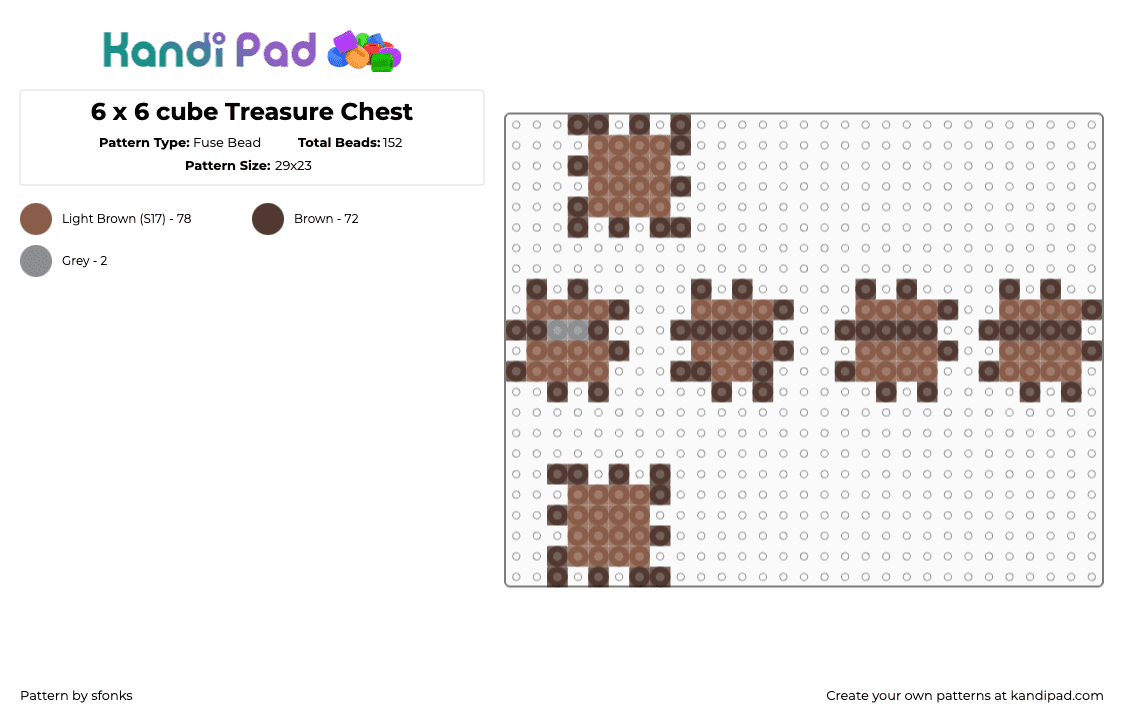 6 x 6 cube Treasure Chest - Fuse Bead Pattern by sfonks on Kandi Pad - brown,tan