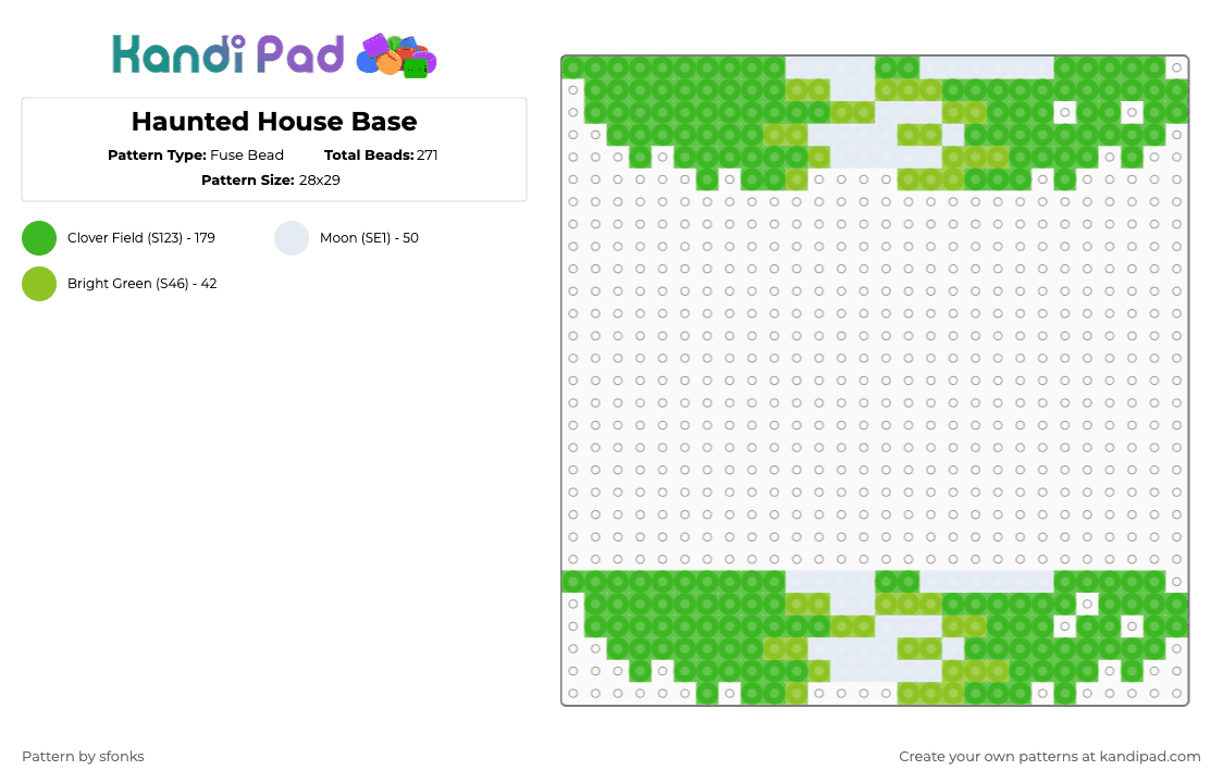 Haunted House Base - Fuse Bead Pattern by sfonks on Kandi Pad - green