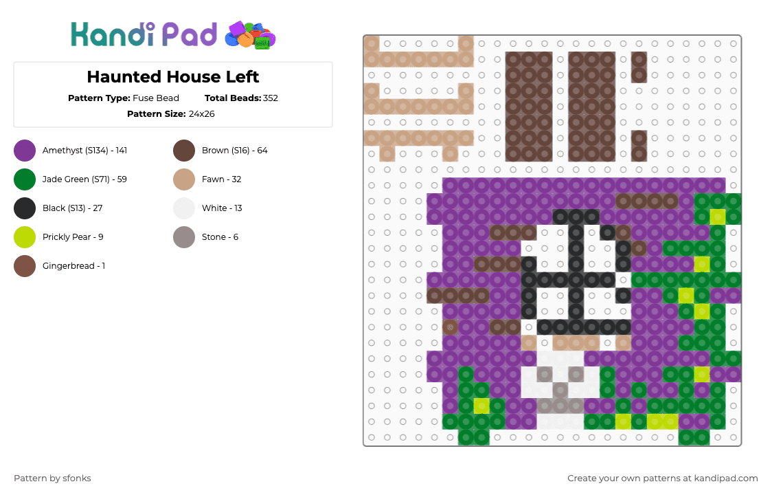 Haunted House Left - Fuse Bead Pattern by sfonks on Kandi Pad - green,pink,brown