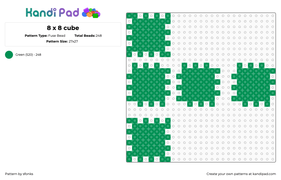 8 x 8 cube - Fuse Bead Pattern by sfonks on Kandi Pad - green