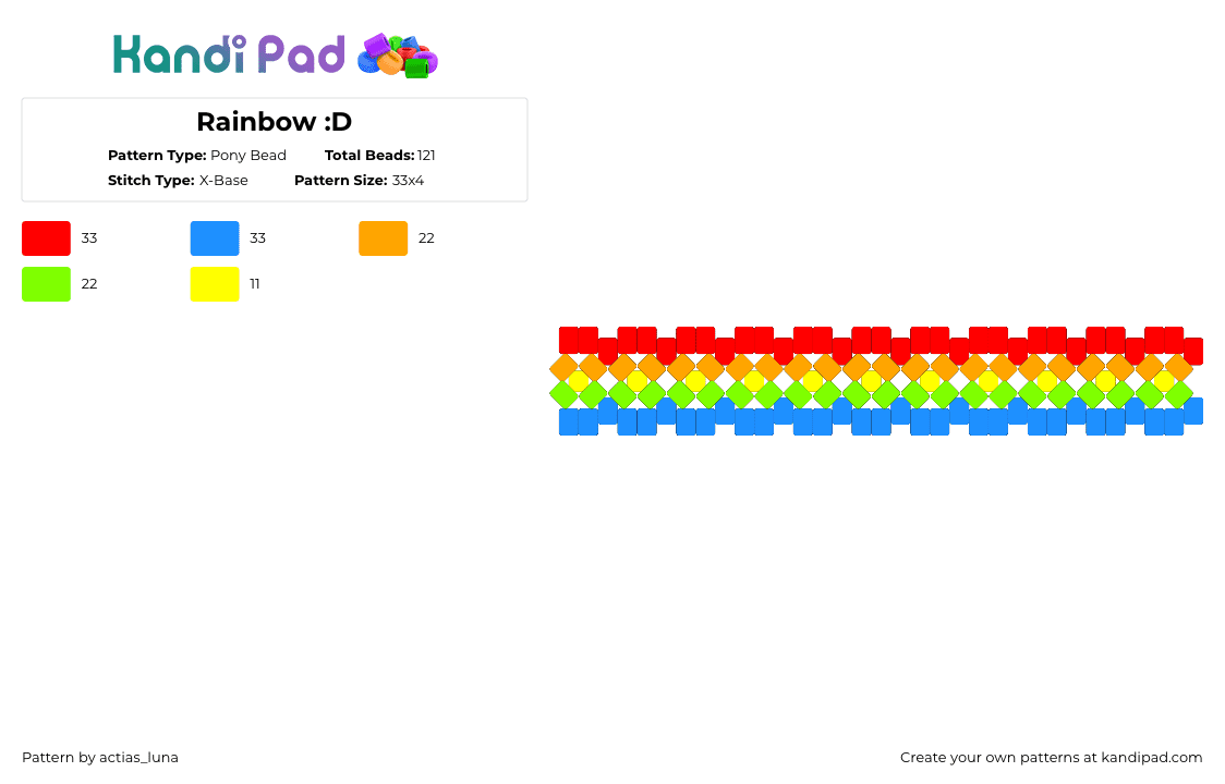 Rainbow :D - Pony Bead Pattern by actias_luna on Kandi Pad - red,light blue,rainbow,x base