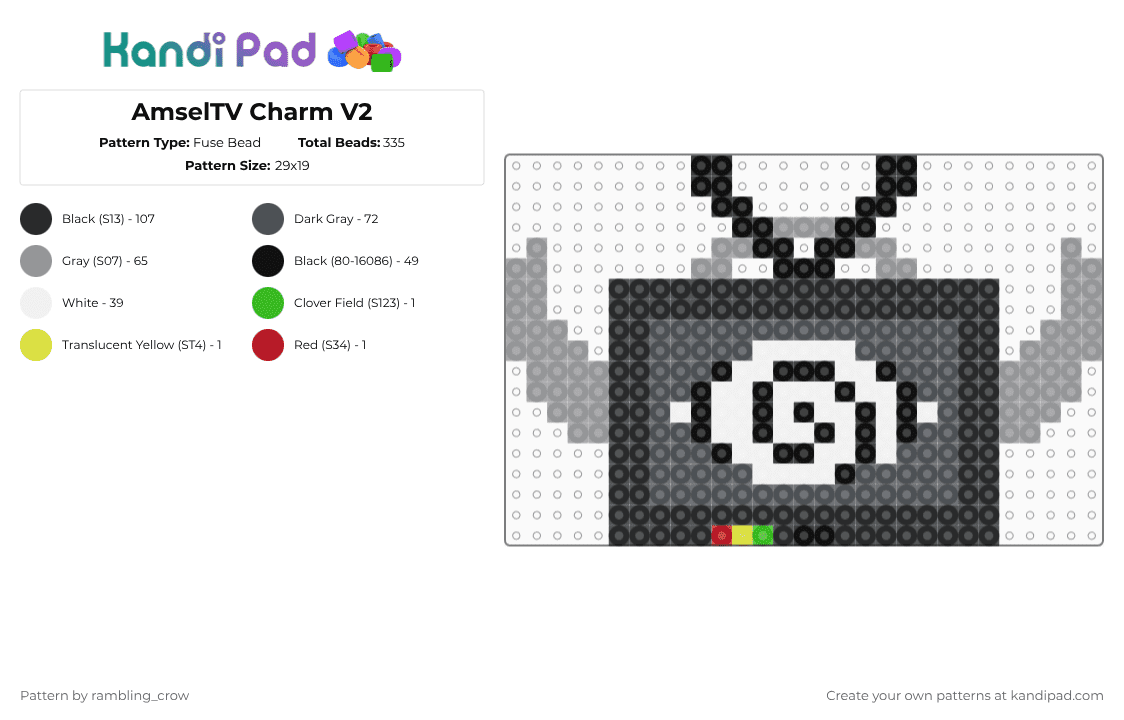 AmselTV Charm V2 - Fuse Bead Pattern by rambling_crow on Kandi Pad - black,gray,tv head,tv,amsel,amseltv,charm,horror,simple