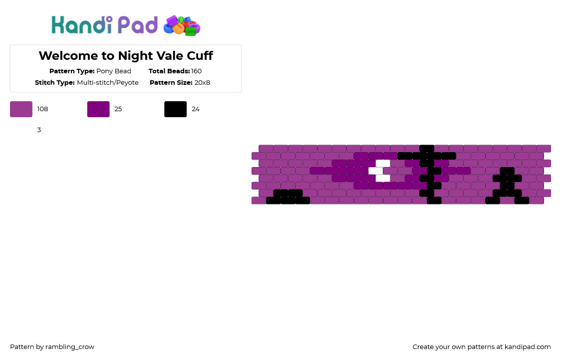 Welcome to Night Vale Cuff - Pony Bead Pattern by rambling_crow on Kandi Pad - cuff, even peyote, night vale, nightvale, peyote, pink, simple, welcome to night vale, wtnv
