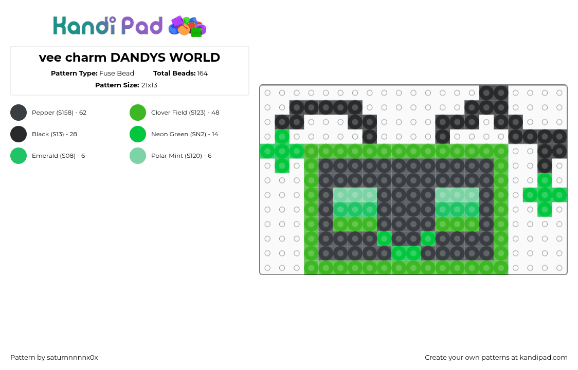 vee charm DANDYS WORLD - Fuse Bead Pattern by saturnnnnnx0x on Kandi Pad - green