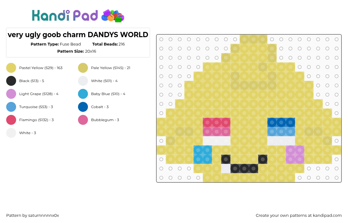 very ugly goob charm DANDYS WORLD - Fuse Bead Pattern by saturnnnnnx0x on Kandi Pad - yellow