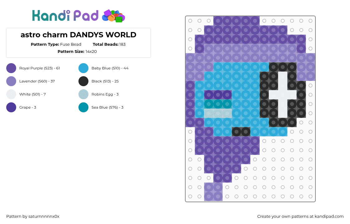 astro charm DANDYS WORLD - Fuse Bead Pattern by saturnnnnnx0x on Kandi Pad - light blue,pink,purple