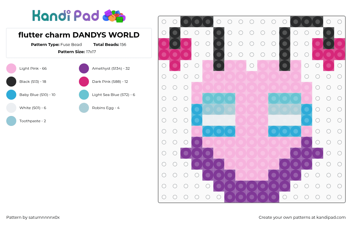 flutter charm DANDYS WORLD - Fuse Bead Pattern by saturnnnnnx0x on Kandi Pad - pink
