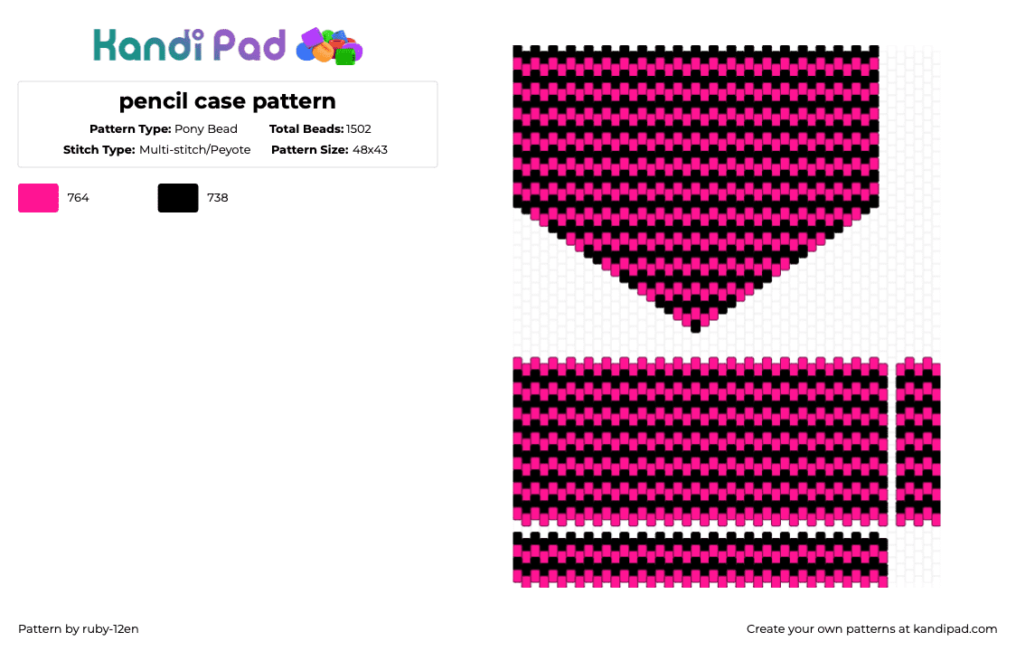 pencil case pattern - Pony Bead Pattern by ruby-12en on Kandi Pad - black,pink
