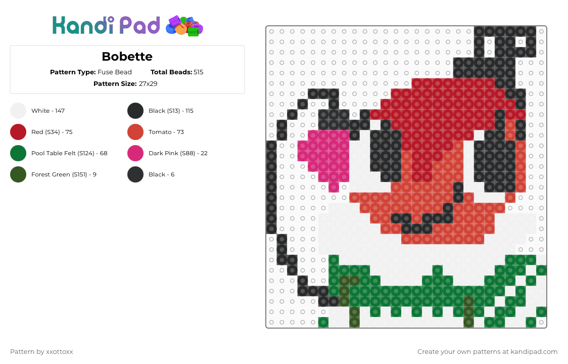 Bobette - Fuse Bead Pattern by -_redtail_- on Kandi Pad - 