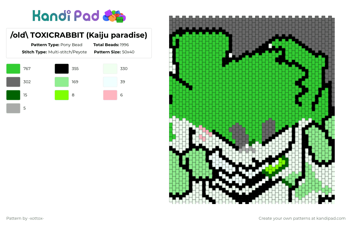 /old\\ TOXICRABBIT (Kaiju paradise) - Pony Bead Pattern by -_redtail_- on Kandi Pad - kaiju paradise,furry,bunny,rabbit,video game,character,video game character