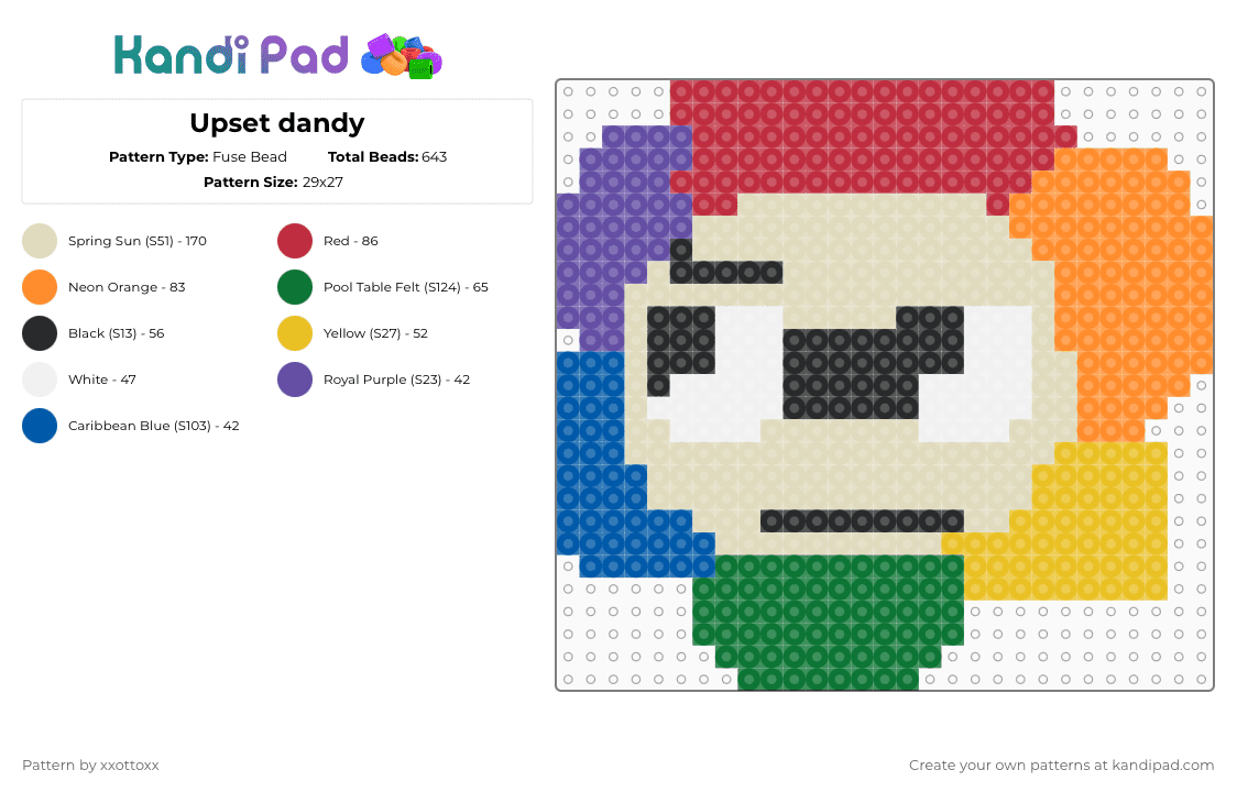 Upset dandy - Fuse Bead Pattern by -_redtail_- on Kandi Pad - beige,red,orange