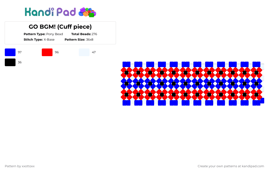 GO BGM! (Cuff piece) - Pony Bead Pattern by -_redtail_- on Kandi Pad - go,bgm,cuff,music,band,album,purple,red