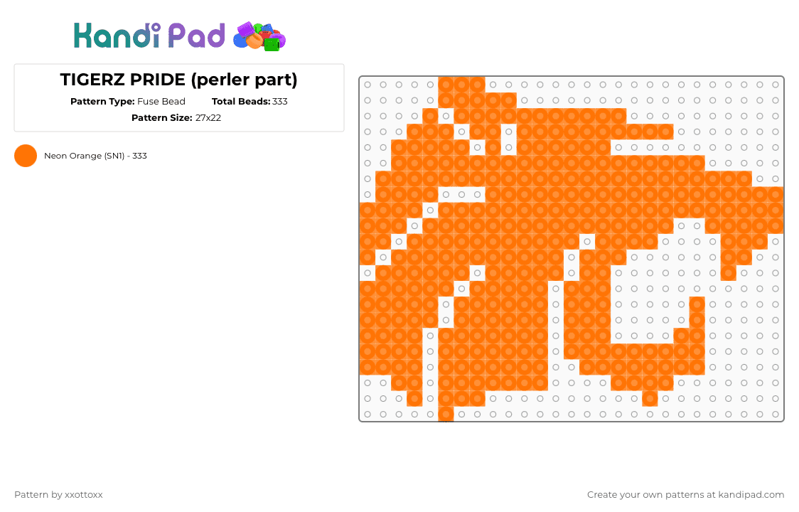 TIGERZ PRIDE (perler part) - Fuse Bead Pattern by -_redtail_- on Kandi Pad - tiger,animal,pride,perler,bead,orange