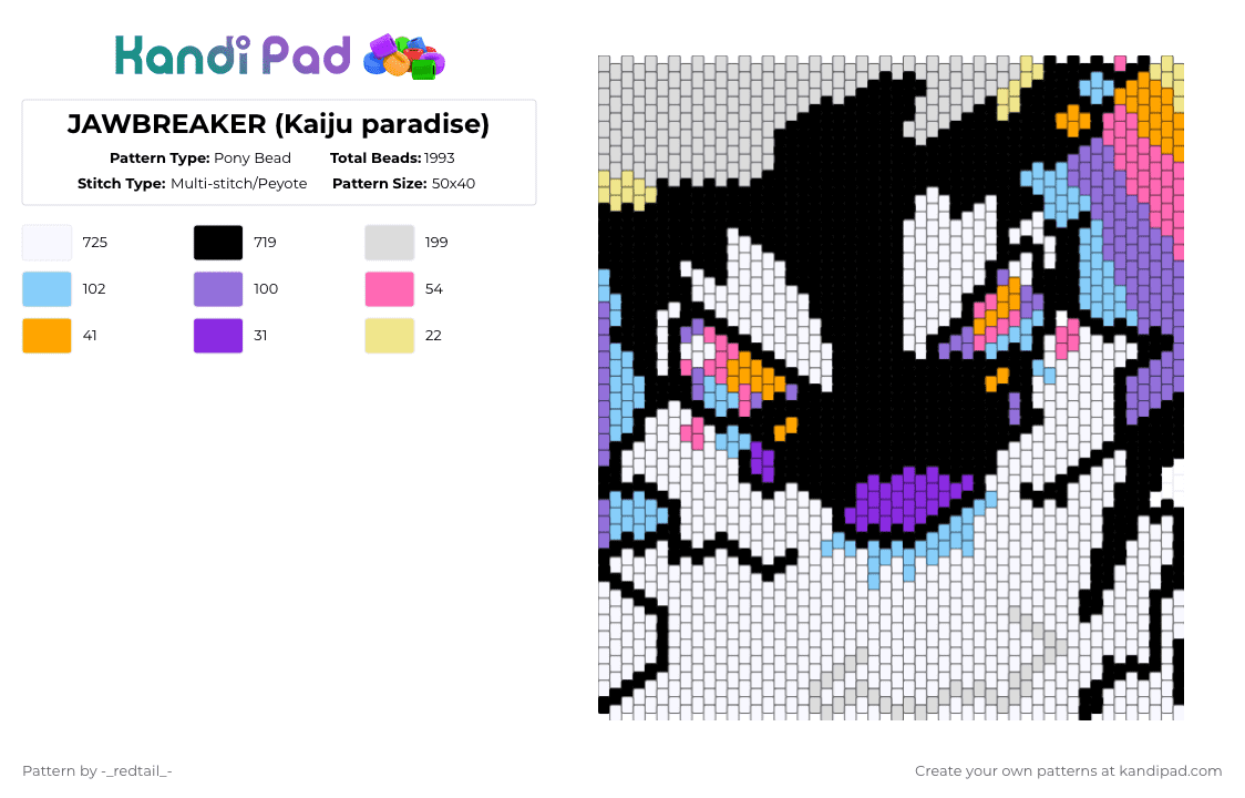 JAWBREAKER (Kaiju paradise) - Pony Bead Pattern by -_redtail_- on Kandi Pad - white,light blue,purple,kaiju paradise,furry,oc,orca,jawbreaker,cute,game,video game