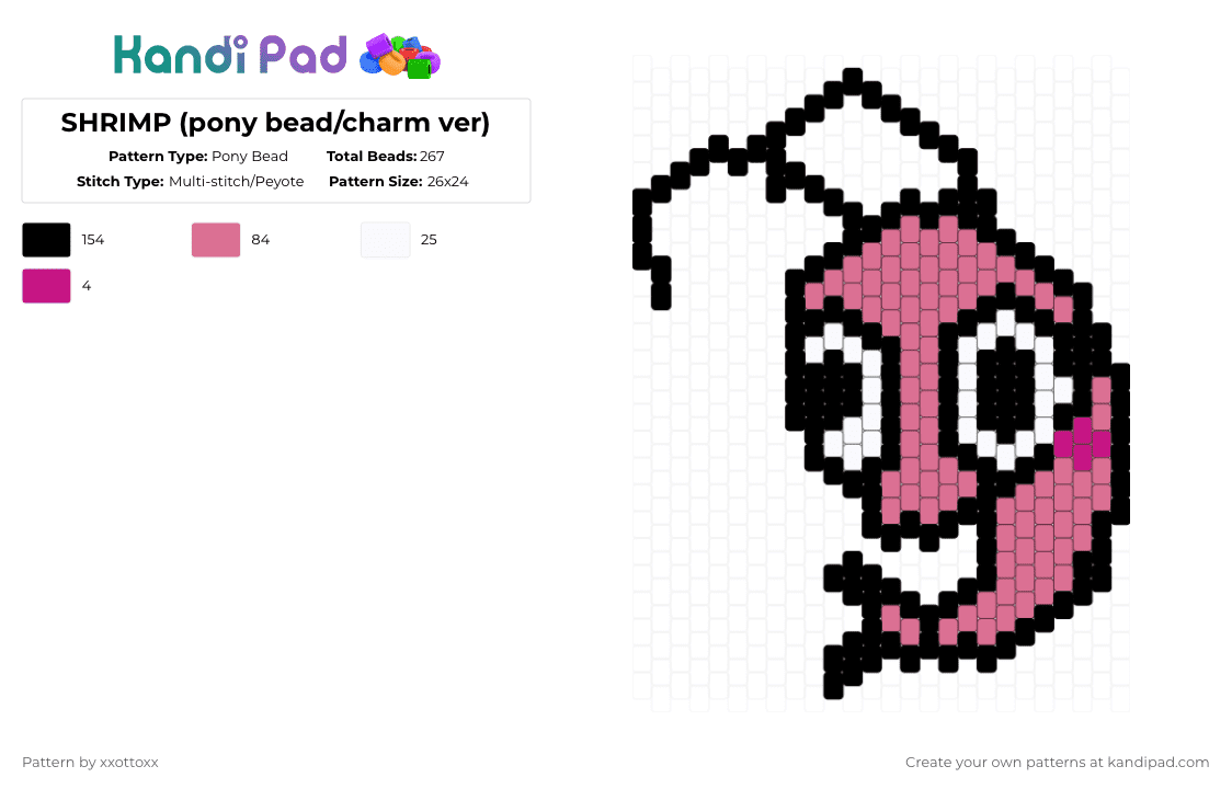 SHRIMP (pony bead/charm ver) - Pony Bead Pattern by -_redtail_- on Kandi Pad - pink