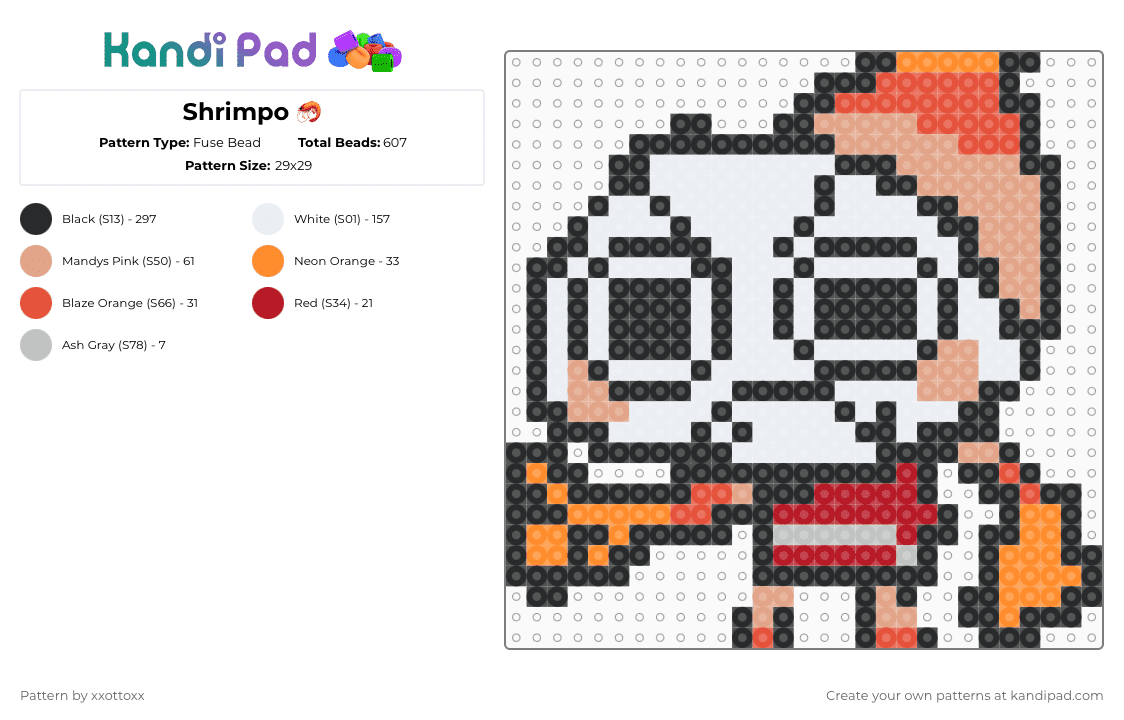 Shrimpo 🦐 - Fuse Bead Pattern by -_redtail_- on Kandi Pad - white,beige,red