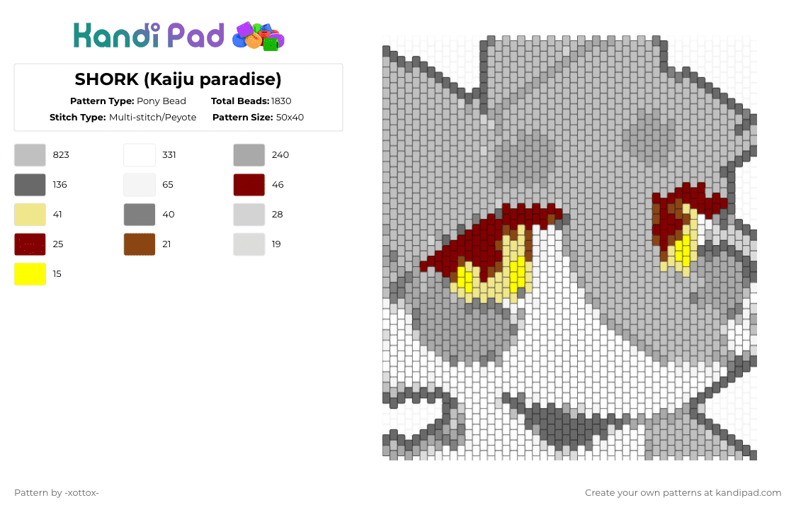 SHORK (Kaiju paradise) - Pony Bead Pattern by -_redtail_- on Kandi Pad - beige,kaiju paradise,shork,furry,shark,cute,video game,video game character,character