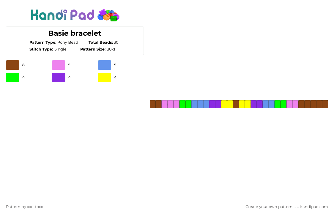 Basie bracelet - Pony Bead Pattern by -_redtail_- on Kandi Pad - red,pink,light blue