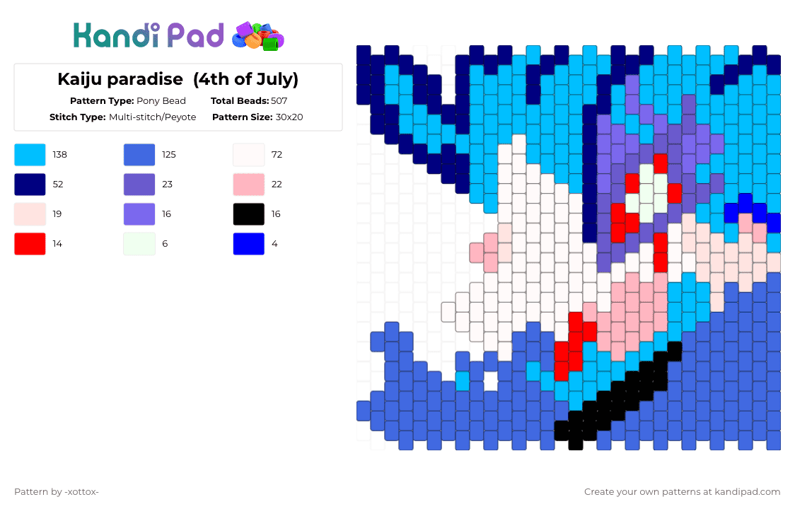 Kaiju paradise  (4th of July) - Pony Bead Pattern by -_redtail_- on Kandi Pad - 
