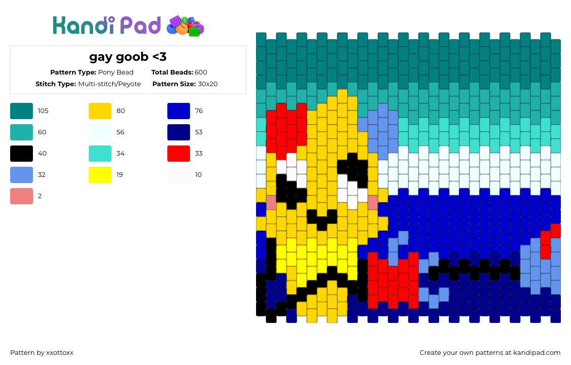 gay goob - Pony Bead Pattern by -_redtail_- on Kandi Pad - purple,teal,yellow
