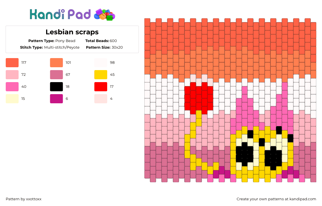 Lesbian scraps - Pony Bead Pattern by -_redtail_- on Kandi Pad - pink,red