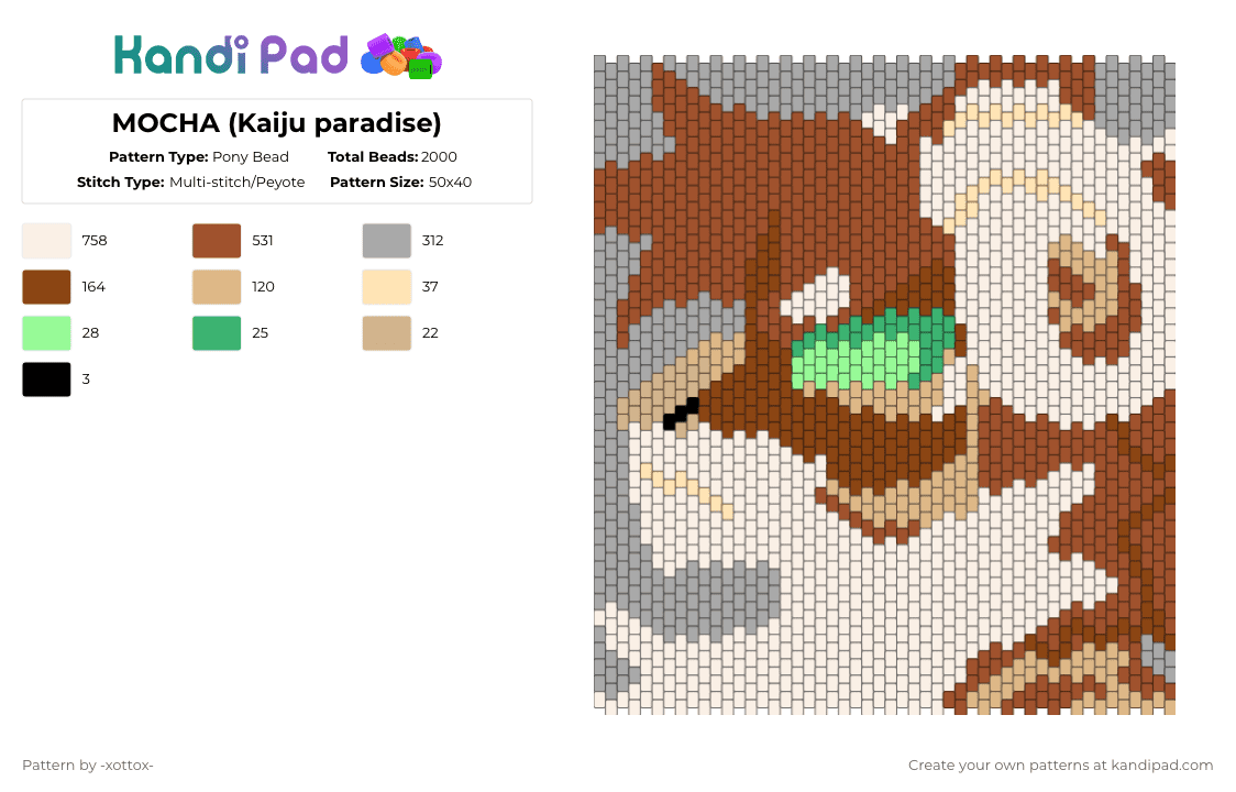MOCHA(Kaiju paradise) - Pony Bead Pattern by -_redtail_- on Kandi Pad - beige,red,kaiju paradise,furry,coffee,goat,dog,dragon,video game character,video game