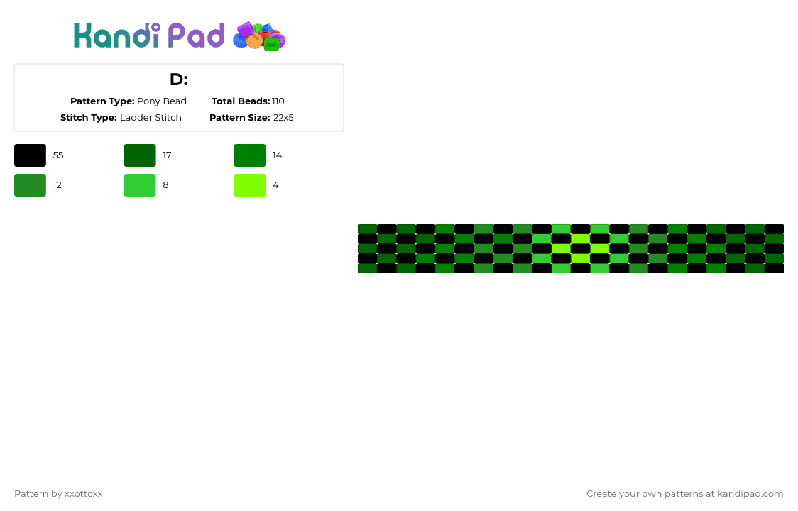D: - Pony Bead Pattern by -_redtail_- on Kandi Pad - black,green