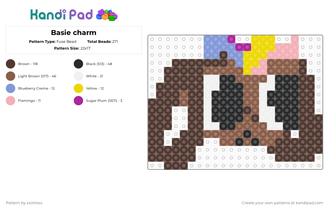 Basie charm - Fuse Bead Pattern by -_redtail_- on Kandi Pad - brown,tan